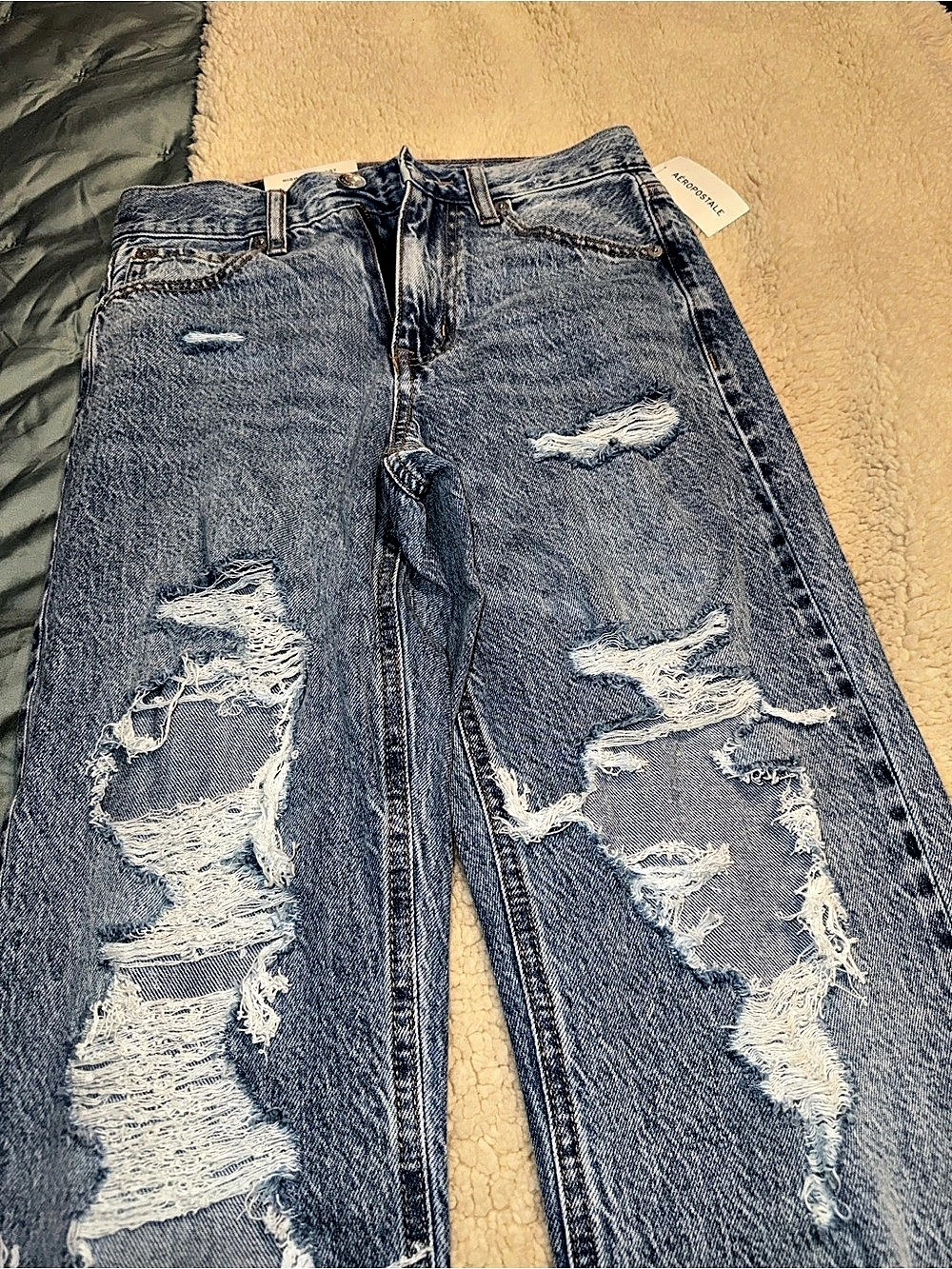 Aeropostale High-Rise Distressed Mom Jeans Blue
